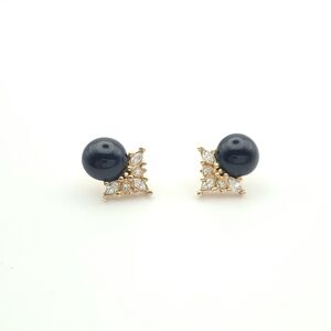 Christian Dior Vintage Signed Dior Pearl & Rhinestone Gold Tone Stud Earrings